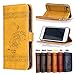 Produktbild iPhone 7 Leder Hülle,Handy Hülle Tasche iPhone 7,Ledertasche für iPhone 7,Leweiany Handytasche iPhone 7 Schutzhülle aus Echt-Leder Retro Blumen Prägung Hülle im Ständer Bookstyle Wallet Tasche Flip Brieftasche Etui Schale mit Kartenfach, Magnet und Praktischer Standfunktion Luxus Tasche für Apple iPhone 7 4.7 Zoll - Premium Hülle in Gold