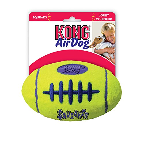 KONG Squeaker Football for Dogs, Durable Squeaky Fetch Toy for Dogs, Safe, Non-Abrasive Tennis Felt, Gentle on Teeth & Gums, Non-Toxic, Reduces Boredom, for Training, Fetching, Playing, Large