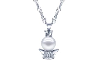 Yumilok pendentif collier de perle en 925 argent et Rhodium zircon le petit ange pour femme fille couleur d'argent