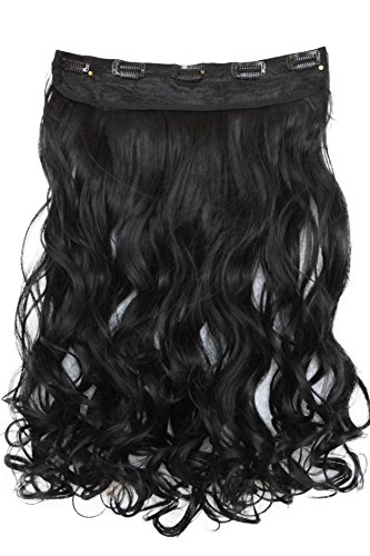 PRETTYSHOP 70cm oder 55cm Clip In Extensions Halbperücke Haarverlängerung Haarverdichtung Haarteil hitzebeständig wie Echthaar div. Farben (55cm tiefschwarz #1 C51-1) - 3