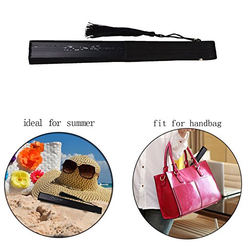 KAKOO Damen Handfächer mit Geschenkbox Chinesischer Blumen Stoff Fächer Bambusgriff Wandfächer Hochzeit Party Tanzen Fasching Weiß - 5