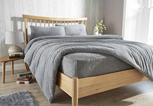 STYLELIVING @ STYLELIVING @ TEDDY BEAR FLEECE FITTED BED SHEETS BED LINEN (Grey Single)