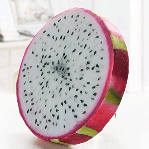 Wddwarmhome Cushion Seat Cushion Creative Fruit Lumbar Cushion Pitaya Dragon Fruit Circular White Pink Chair Cushion Office Chair Office Hip Care Soft Cozy Health Diameter: 37.5 Cm
