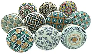 SHWETAIL Ceramic Vintage Shabby Chic Cupboard Drawer Door Knobs Pull Handles (Multicolour, 38 mm) - Pack of 10