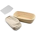 Joyzzz Oval Bread Proofing Basket, Handmade Banneton Bread Proofing Basket Brotform with Linen Liner Cloth and Dough Scraper, Perfect Brotform Proofing Basket for Making Beautiful Bread (15X8X5CM)