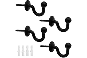 PLCatis Lot de 4 Crochets Rideaux Embrasses de 64mm en Métal Noir Retenue de Rideaux Muraux Embrasse à Rideau U Design Multifonctionnels pour Rassembler Les Rideaux et Crocher Les Vêtements ou Sacs