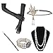 Produktbild 1920s Jahre Accessoires Flapper Set Stirnband Perlen Halskette Lange Schwarze Handschuhe Zigarettenspitze Great Gatsby Motto Party Kleider Damen Kostüm Accessoires,5 in 1 (Ruby)