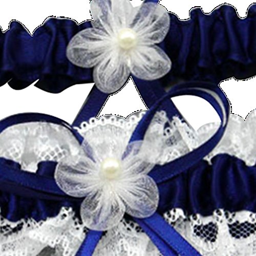 awtlife Royal Blue Lace Hochzeit Strumpfbänder, mit Toss Away Flower Decor - 3