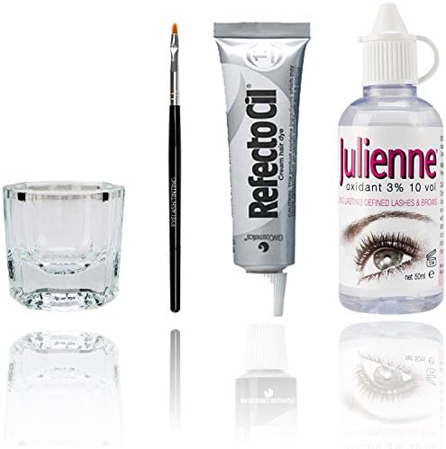 RefectoCil Eyelash &amp; Eyebrow Tint Dye KIT with Brush, Mixing Dish &amp; Julienne Developer - Long Lasting, up to 6 Weeks (Graphite)