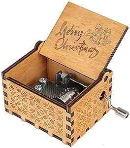 Sherni Wood Hand Crank Music Box for Mom/Dad/Daughter/Son - Unique Gifts for Birthday Christmas Thanksgiving Wedding Valentine Anniversary (Merry Christmas)