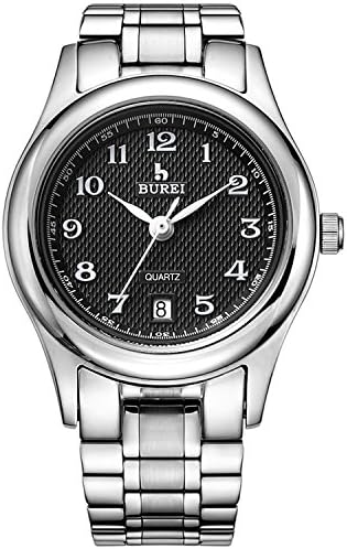 BUREI® Women's Ladies' Numeral Quartz Wrist Watches, Black Dial , Silver Steel Bracelet and Silver Hands