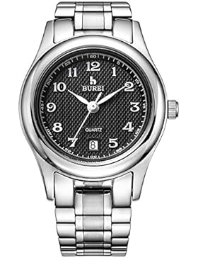 Burei® Damen Quarz Uhr Handgelenk Uhren schwarzes Zifferblatt silber Stahl Armband Zeitloses Einfaches Entwurf...