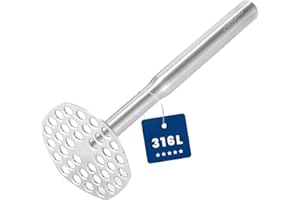Aihomo Professional Potato Masher - 316 Stainless Steel Heavy Duty & Seamless One-Piece Design, Dishwasher Safe Kitchen Tool for Mashed Potatoes, Baby Food, Avocado, Beans, Metal Food Smasher
