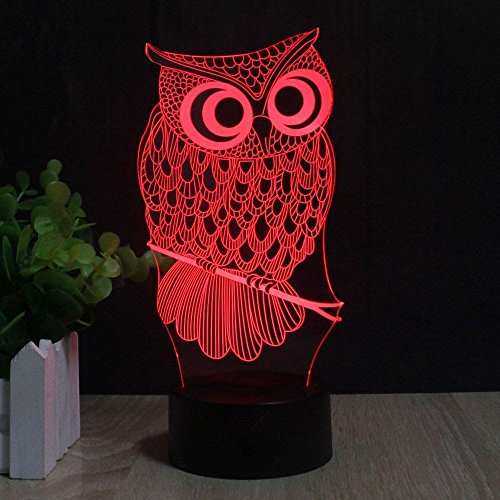 Kreatives Eule 3D LED Nachtlicht, FZAI erstaunliche optische Täuschung 7 Farben-Kind-Schlafzimmer-Tabellen-Schreibtisch-Lampen Noten-Schalter Große Geschenke - 4