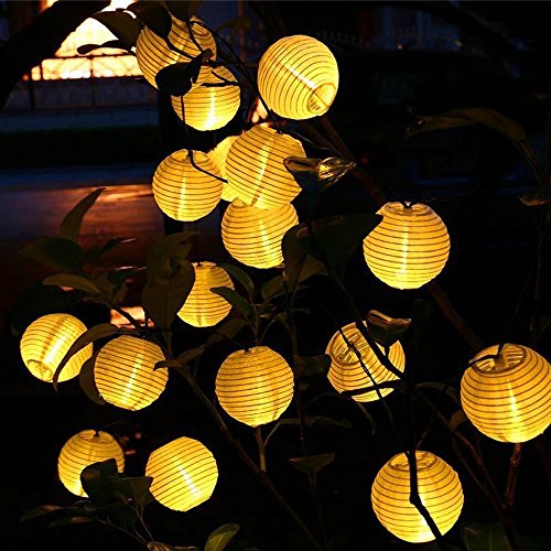 Hellblau 20er LED Solar Lichterkette Lampions Laterne Warmweiß