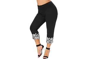 ORANDESIGNE Pantalon Capri Femme été Pantalon Stretch en Dentelle Maigre Taille Haute 3/4 Longueur Leggings Capri Leggings Courts Collants Souples Pantalons Décontractés évidés