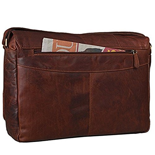 Leder Laptoptasche Herren Damen Unitasche Notebook Aktentasche Businesstasche Schultertasche Umhängetasche Groß 17.3 Zoll Büffel Leder, Cognac braun, Hergestellt in Italien - 4