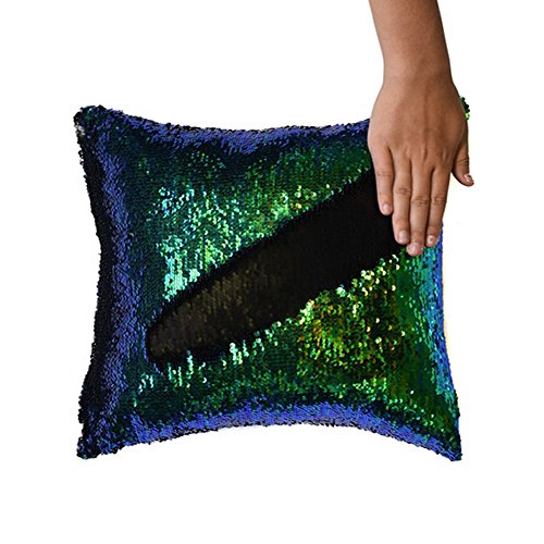 Homelava Pailletten kissen Glitzer Pailletten Kissenbezug Startseite Schlafzimmer Sofakissen Kissenabdeckung 40x40cm,Grün + Schwarz - 4