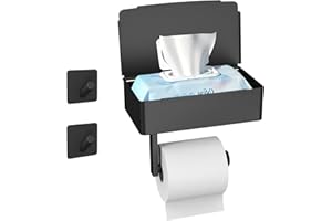 SURFOU Toilettenpapierhalter Ohne Bohren,klopapierhalter Schwarz,3-IN-1 Multifunktion,Selbstklebend,Mit Feuchttücherbox,Wc Papier Halterung,Edelstahl,Geeignet für Toilette/Badezimmer