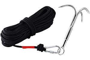 Ant Mag Grappling Hook Carabiner with 20CM(65FT) Nylon Rope Anchor Hook with Stainless Steel Hooks for Anchor Retrieving Outdoor Climbing Hiking Tree Limb Removal