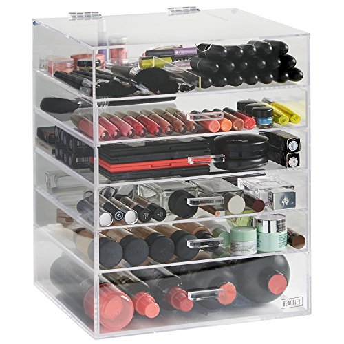 Beautify Large 6 Tier Clear Acrylic Cosmetic Makeup Cube Organiser With 5 Drawers & Removable Divider