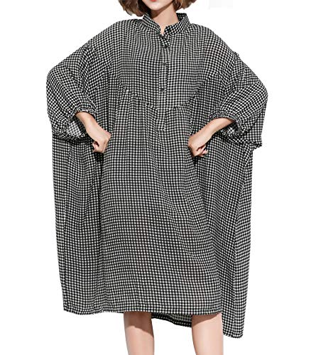 ELLAZHU Femme Décontracté Boutonné Manche Longue Surdimensionné Chemise À Carreaux Maxi Robe GA1413 Black