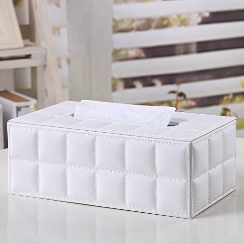 Leisial PU-leder Kosmetiktücherbox Taschentuchspender, 25*14*9.5cm (Weiss) - 6