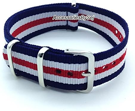 G10 NATO MOD NYLON WATCH STRAP, Choice of Styles &amp; Sizes - Presented with a FREE Luxurious AccessoriesBySej ® TM Gift Pouch/Bag … (Red/White/Blue 5S, 22mm)