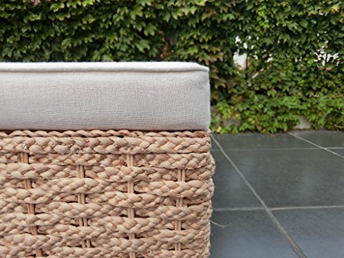 Bettbank Schlafzimmerbank Flurbank Schuhbank Sitzbank mit Aufbewahrung Aufbewahrungshocker Faltbarer Aufbewahrungsbox aus natürlicher Wasserhyazinthe，mit Füße (70x30x40cm Plain cream) - 6