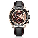 LLLS Herrenuhren, Sport Analogue Quartz Uhren Fashion Business Casual Waterproof Men Uhren Komfort-Leder-Strap Chronograph