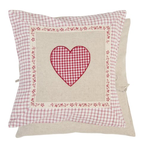 Clayre & Eef Kissenhülle rot/weiß kariert mit HERZ 40 x 40 cm