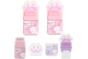 MIOAOA 2Pcs Colorful Cat Paw Roller Eraser, Erasers for Kids, Cute Cat Rubber, Kids Eraser with Shaving Roller Case for School Office Supply Stationery Erasers, Standard Pencil Erasers