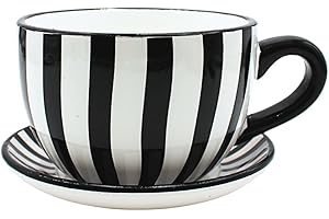 Dekohelden24 Flower Pot, Plant Cup, Planter, Planter, Flower Pot, Planter with Ceramic Handle, Black and White Stripes, L/W/H 20 x 15 x 12 cm