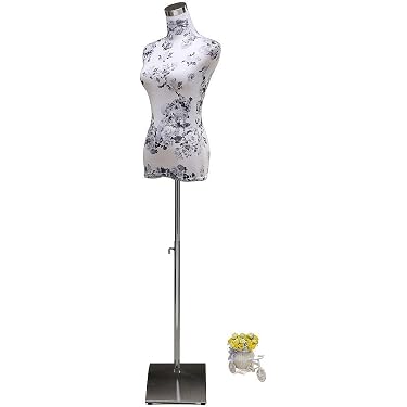 Semplix Schneiderbüste „Calico Rosen“ – Schneiderpuppe Aus Styropor Mit Baumwollbezug & Holzstativ, Verstellbar