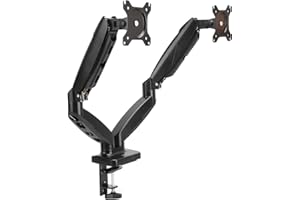 ‎AMAZON BASICS Amazon Basics Schreibtischhalterung für zwei Computermonitore, Gasfeder-Monitorarm, verstellbar, für Monitore bis zu einer Größe von 27 Zoll (68.6 cm), Schwarz