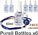 6 x Purell Hygenic Hand Sanitizer Gel / Rub 60ml Personal Pump Bottles Used by Hospitals