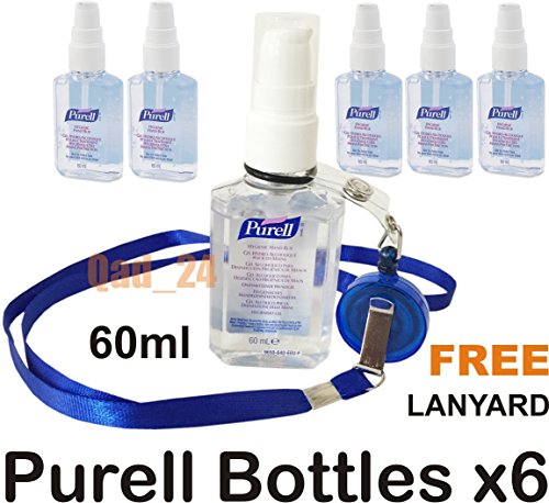 6 x Purell Hygenic Hand Sanitizer Gel / Rub 60ml Personal Pump Bottles Used by Hospitals