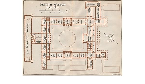 British Museum Upper Floor Vintage Map Plan London 1922 Old