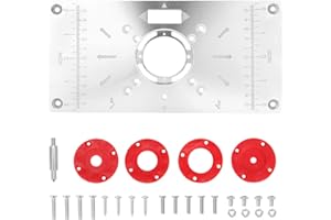 LumenTY Router-Tischplatte Router Platte Oberfräse 235 mm x 120 mm Aluminium Router Tischeinsatzplatte mit 4 ABS-Einsatzringen und Montageschrauben für Holzbearbeitun Schnitzerei