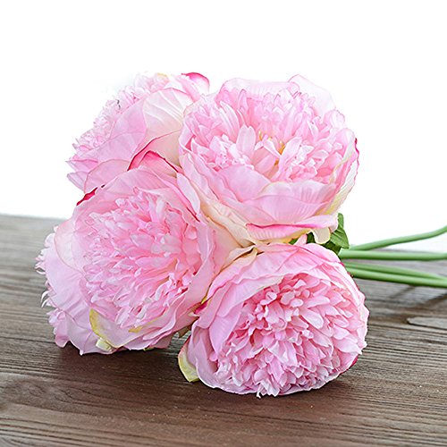 TININNA 5 Stück Wohnaccessoires & Deko Künstliche Kunstblumen Fake Seide Pfingstrose Bouquet für Hochzeits -Blumenstrauß und Haus-Deko Gartendekoration , Simulation Bunte für Valentinstag Geburtstag Weihnachtsgeschenk (Rosa) - 2