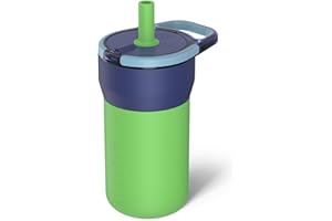 BrüMate Leap Kids Cup with Handle and Soft Silicone Straw, Drop-Proof Silicone Case, for Ages 4+, Insulated Stainless Steel, Cup Holder Friendly, 12 Oz, Neutron Color, 12 oz