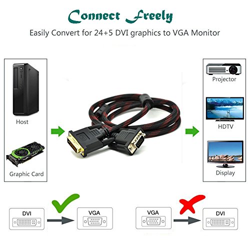 Top-Longer DVI auf VGA Adapterkabel Kabel DVI-I 24+5 Stecker auf 15 Polig HD-Stecker Vergoldete Konverter Hochreine Kupferleiter, Unterstützung 1080P für Laptop,, HDTV ,Gaming , DVD und Beamer - 3