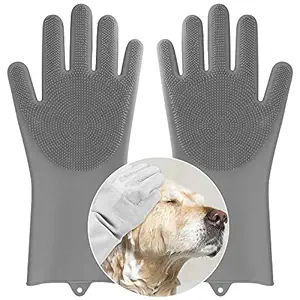 Pet Dog Bath Gloves, Grooming Brush and Hair Removal for Cat Horse (Gray)