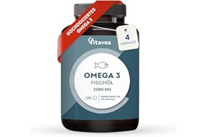 ‎VITAVEA Omega 3 Wildfischöl 2000mg - 1000mg EPA, 500mg DHA, 120 Omega 3 Kapseln hochdosiert - Laborgeprüft, ohne unerwünschte Zusätze - Vitavea