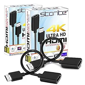 Storite 2 Pack 30cm Short Length 19 Pin HDMI Male to Female 4K Extension Cable for fire tv stick, Laptop/PC,Xbox, PS3/PS4 - (Specially Designed for Wall mountable tv) Black
