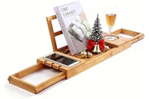 Utoplike Vassoio di bambù retrattile vasca da bagno,Mensola Vasca da Bagno in bambù.Organizer per vasca da bagno con portasciugamani per bicchieri da vino e tablet, regalo distintivo per Natale