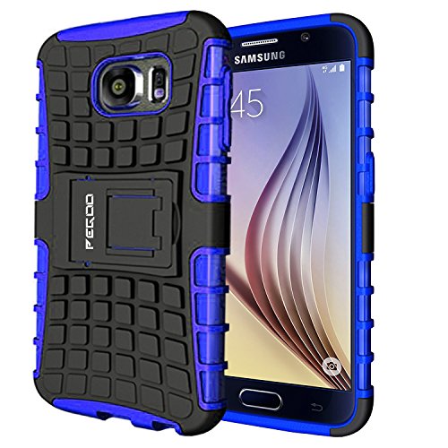 Galaxy S6 Hülle,Pegoo Schutzhülle Dual Layer Hybrid Harte Rüstung Handyhülle Drop Resistance Handys Schutz Hülle mit Anti-Kratz Stoßfest Schutzhülle mit Ständer Case Hülle Cover fall Schale für Samsung Galaxy S6 (Blau)