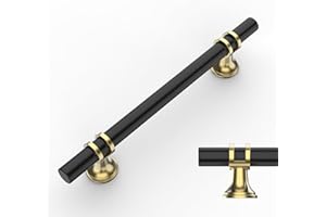 Amerdeco 10 Stück Möbelgriffe Schwarzesl Gold Schrankgriffe Küchengriffe 128mm Lochabstand Schubladen Griffe Schubladengriffe Griffe für Küchenschränke Kleiderschrank UK0002