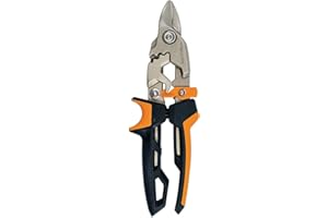 Fiskars Cisaille Aviateur, Coupe Droite, Jusqu'à 40% de puissance en plus, Longueur 25 cm, Acier/Plastique, Noir/Orange, PowerGear, 1027207
