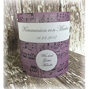 4er Set Tischlicht Tischlichter Kommunion Konfirmation Jugendweihe Taufe Musik Melodie Deko Tischdeko personalisierbar lila violett